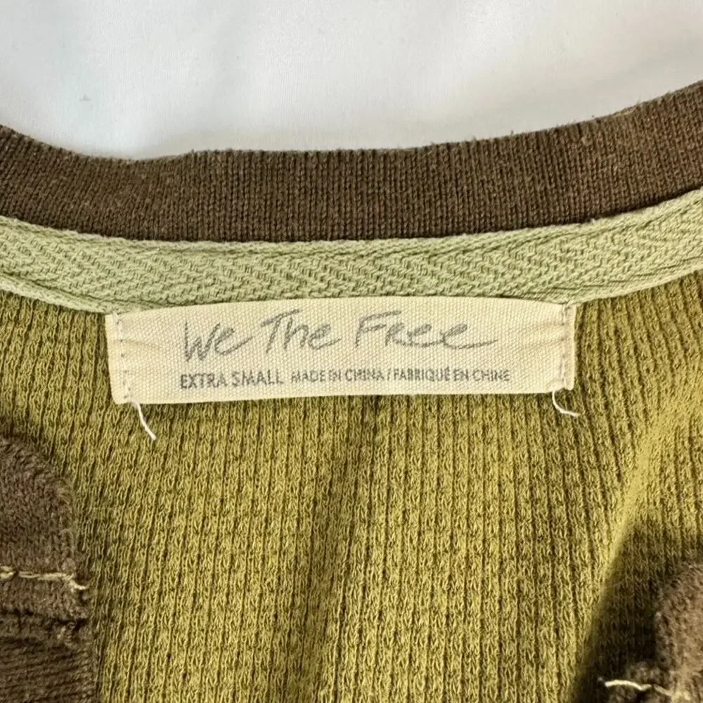 Free People XS We The Free Army Green Mikah Layering Knit Cuff Thermal Top - Picture 2 of 8